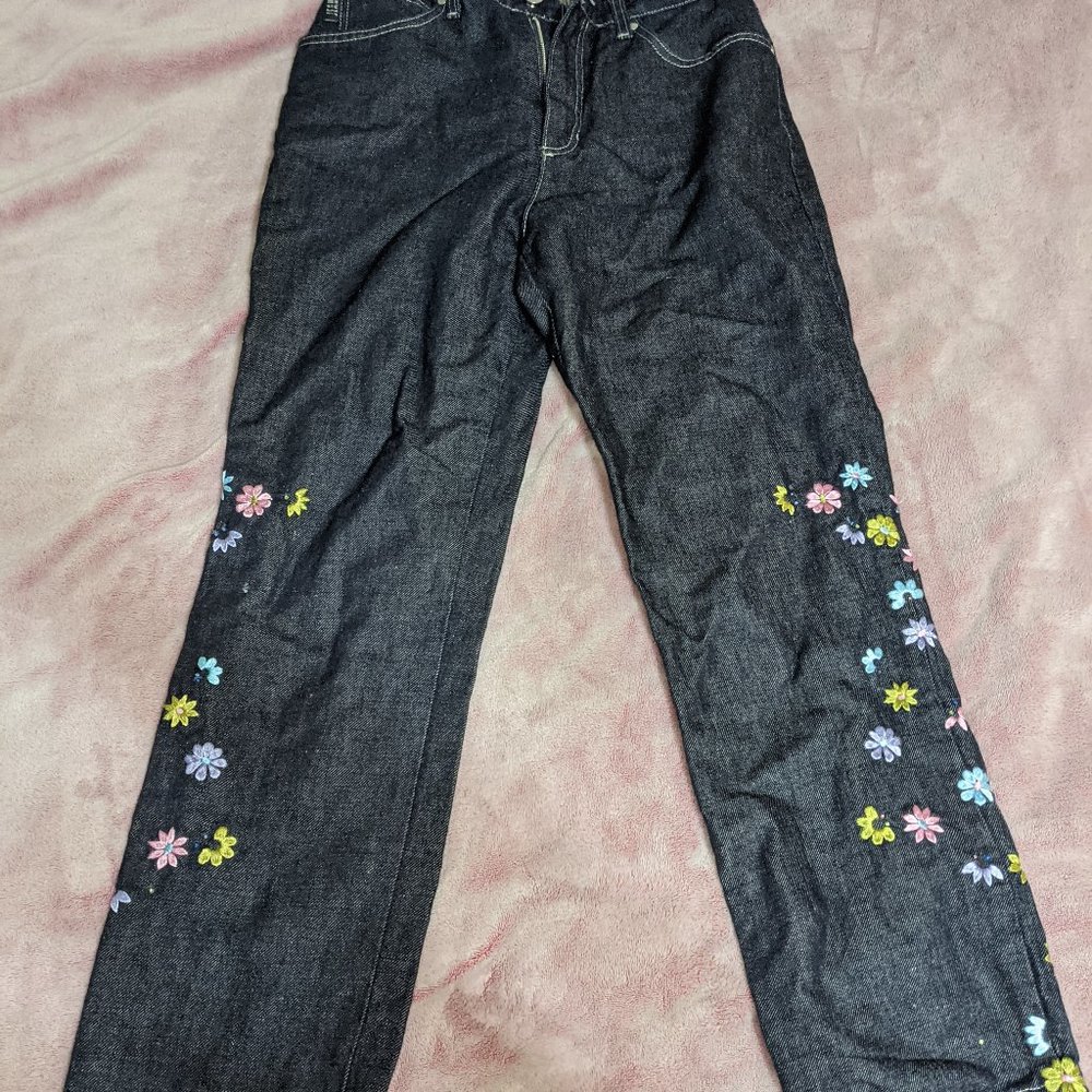 vintage Y2K 90s embroidery flower jeans